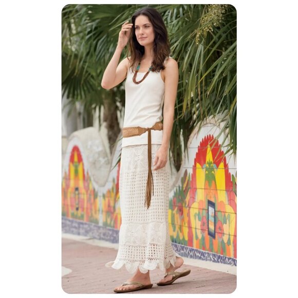 Boston Proper hippie Boho White Crochet drawstring stretch waist Skirt sz M - Picture 1 of 8